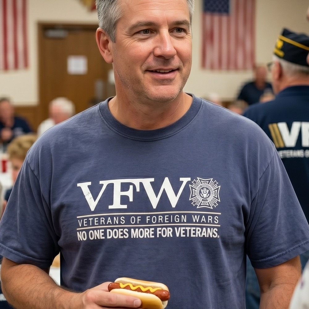 Bayside VFW T Shirt Mens Large Navy Blue Veterans Of Foreign Wars USA Made Tee